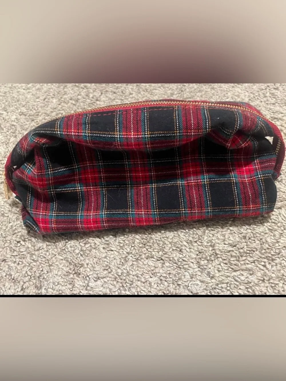 Loft-Plaid Cosmetic Pouch with Red Interior